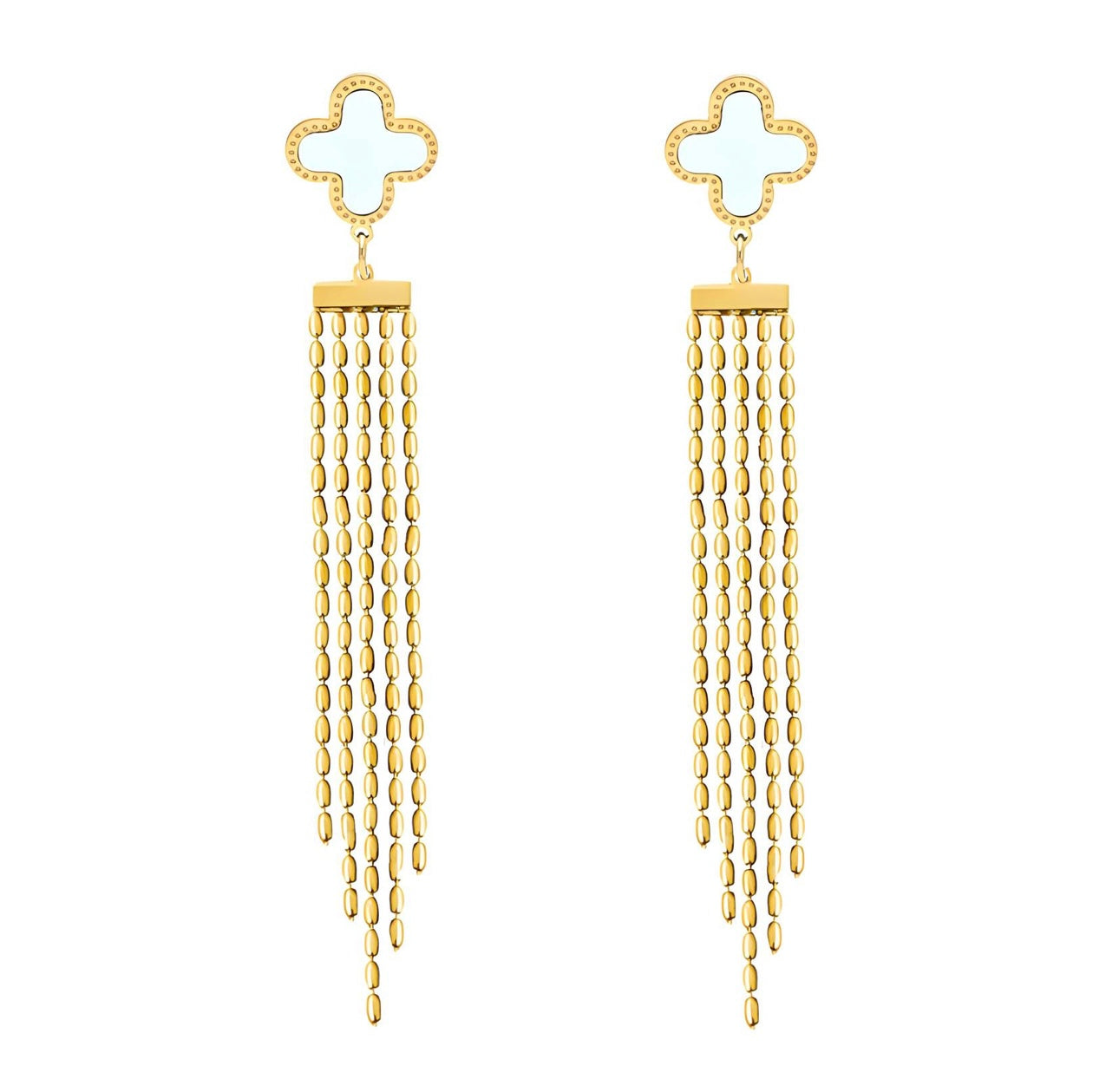 White Four Clover Earrings